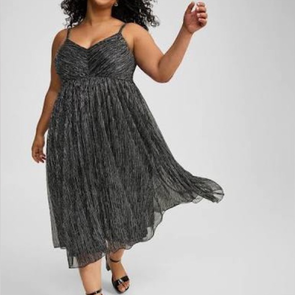 Torrid Tea Length Sleeveless Black & Silver Dress